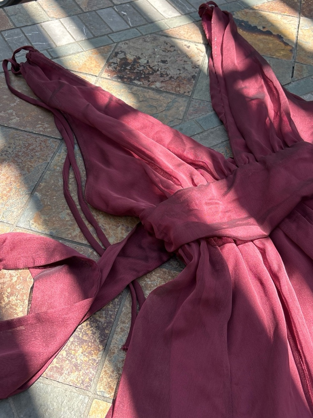 Lucy in the Sky Backless Burgundy Chiffon Maxi Dress
